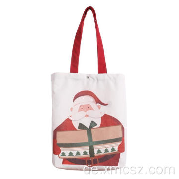 Weihnachten rote Baumwoll -Leinwand -Einkaufstaschen mit Griff
